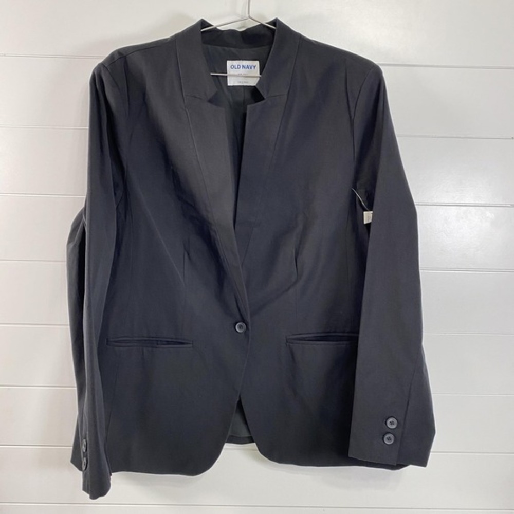 Old‎ Navy Blazer Jacket Womens 2XL Tall Black Single Button Lined Stretch Office